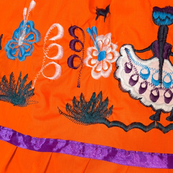 Orange Nicaragua Traditional Embroidered Ribbon Dress & Skirt Set Girls 4 - Picture 6 of 8